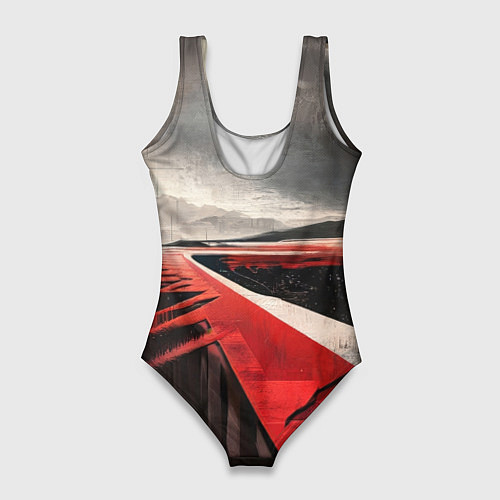 Женский купальник-боди Футуристичный пейзаж в ретро стиле / 3D-принт – фото 2