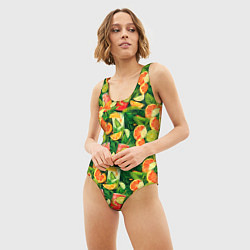 Купальник-боди 3D женский Летний лимонад паттерны, цвет: 3D-принт — фото 2