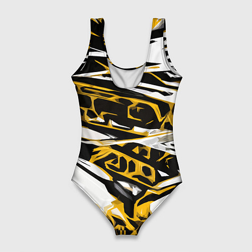 Женский купальник-боди Жёлто-чёрная агрессивная абстракция на белом фоне / 3D-принт – фото 2