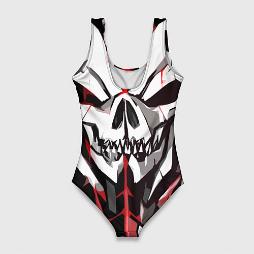 Женский купальник-боди Белый череп и красные полосы на чёрном фоне / 3D-принт – фото 2