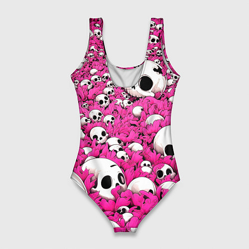 Женский купальник-боди Черепа в бордовой траве / 3D-принт – фото 2