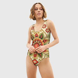 Купальник-боди 3D женский Русские классические узоры и орнамент, цвет: 3D-принт — фото 2