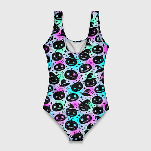 Женский купальник-боди Halloween - тыквы на неоновом фоне / 3D-принт – фото 2