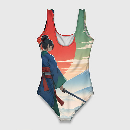 Женский купальник-боди Самурай на ярком красивом фоне / 3D-принт – фото 2