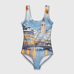 Купальник-боди 3D женский Предновогодний Санкт-Петербург, цвет: 3D-принт
