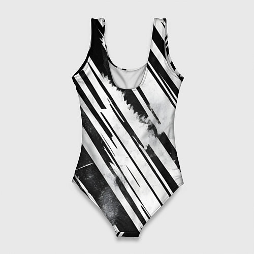 Женский купальник-боди Платиновые и черные полосы / 3D-принт – фото 2