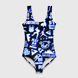 Купальник-боди 3D женский Fortnite neon game steel, цвет: 3D-принт