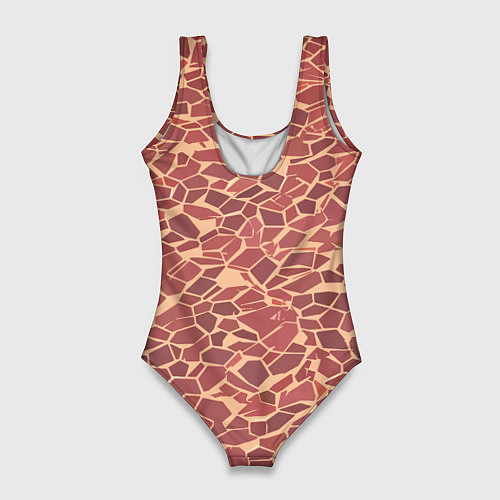 Женский купальник-боди Тёмно красные плитки на бежевом фоне / 3D-принт – фото 2