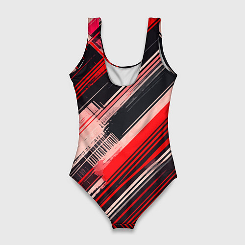 Женский купальник-боди Красные диагональные полосы на чёрном фоне / 3D-принт – фото 2