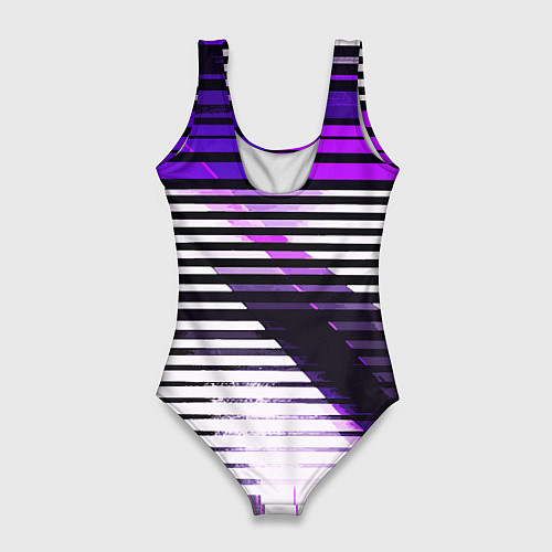 Женский купальник-боди Фиолетово-чёрные полосы на белом фоне / 3D-принт – фото 2