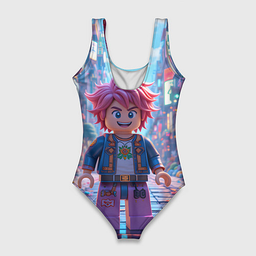 Женский купальник-боди Роблокс с розовыми волосами / 3D-принт – фото 2