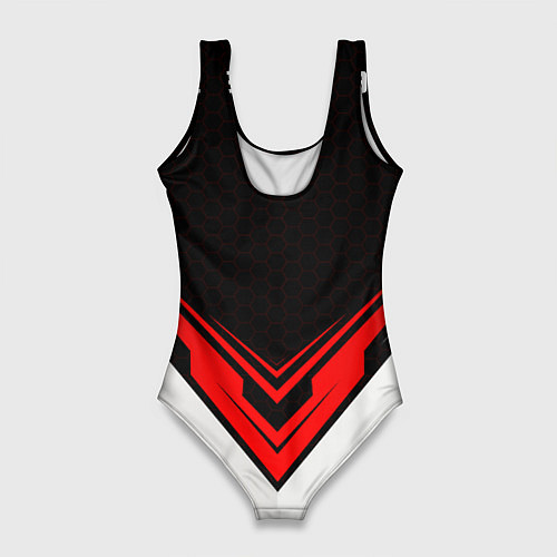 Женский купальник-боди Exeed - красный симметричный / 3D-принт – фото 2