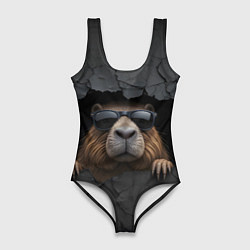Женский купальник-боди Капибара в стене