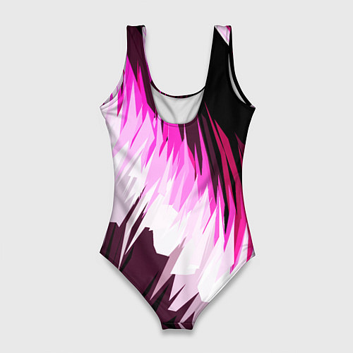 Женский купальник-боди Бело-розовые острые полосы на чёрном фоне / 3D-принт – фото 2