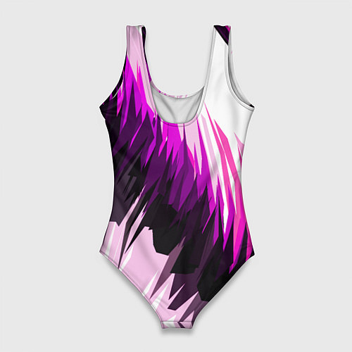 Женский купальник-боди Чёрно-розовые острые полосы на белом фоне / 3D-принт – фото 2