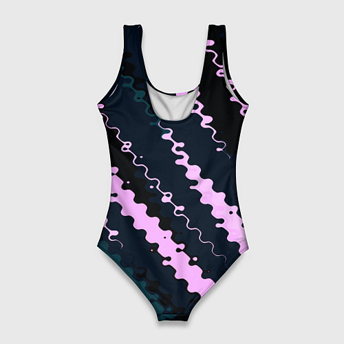 Женский купальник-боди Тёмно-синий с розовым искажённые полосы / 3D-принт – фото 2