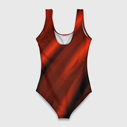 Женский купальник-боди Красно-оранжевый полосы текстурные с затемнением / 3D-принт – фото 2