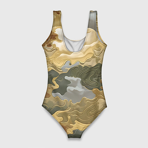 Женский купальник-боди Золотистый камуфляж / 3D-принт – фото 2