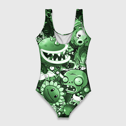 Женский купальник-боди Растения против зомби в зеленом цвете / 3D-принт – фото 2