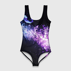Купальник-боди 3D женский Фиолетово-синяя абстрактная волна, цвет: 3D-принт