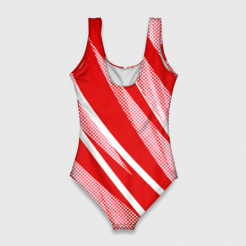 Женский купальник-боди Красно-белый абстракция с полосами / 3D-принт – фото 2