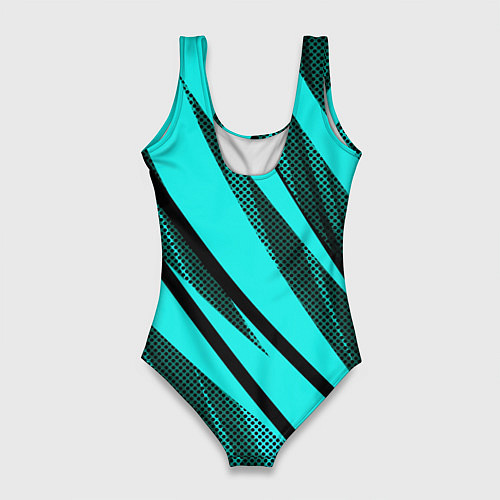Женский купальник-боди Неоновый голубой с чёрным абстракция с полосами / 3D-принт – фото 2