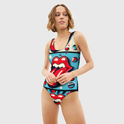 Купальник-боди 3D женский Rolling Stones logo - pop art, цвет: 3D-принт — фото 2