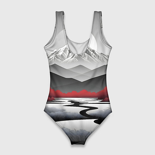 Женский купальник-боди Белые горы и красные деревья / 3D-принт – фото 2