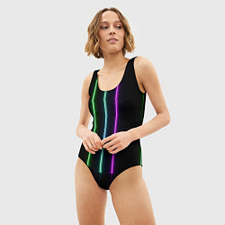 Купальник-боди 3D женский Neon stripes, цвет: 3D-принт — фото 2