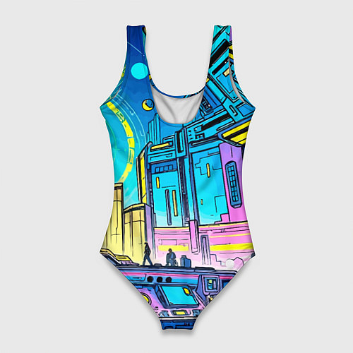Женский купальник-боди Космический город / 3D-принт – фото 2