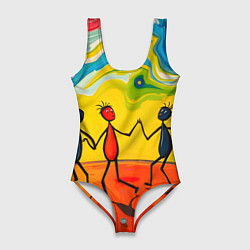 Купальник-боди 3D женский Дружба человечков, цвет: 3D-принт