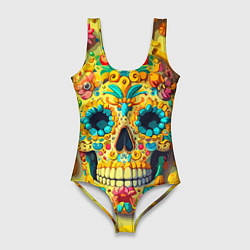 Женский купальник-боди Красочный летний паттерн с черепом - нейроарт