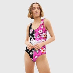 Купальник-боди 3D женский Ведьмак паттерн сакура, цвет: 3D-принт — фото 2