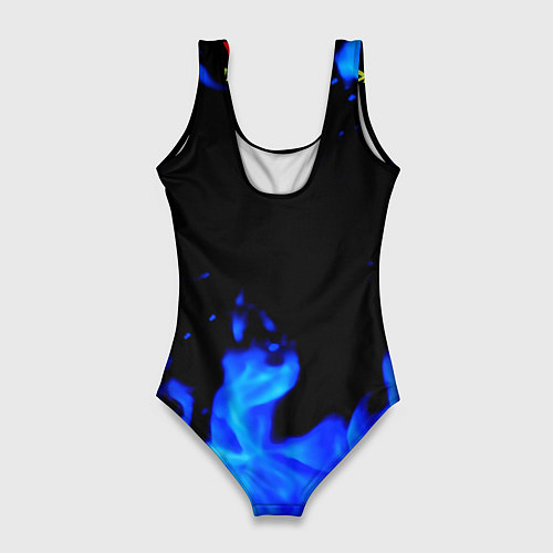 Женский купальник-боди Киберпанк голубой огонь / 3D-принт – фото 2