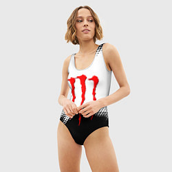 Купальник-боди 3D женский Monster energy чёрно белые краски, цвет: 3D-принт — фото 2