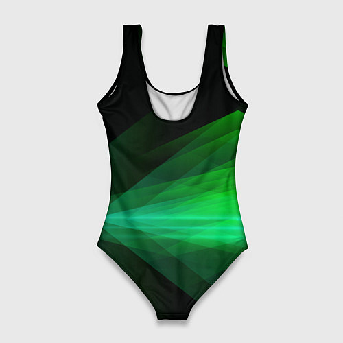 Женский купальник-боди Неоновая зеленая абстракция на черном фоне / 3D-принт – фото 2