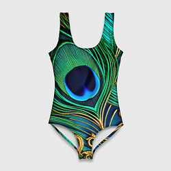 Женский купальник-боди Зеленые перья павлина