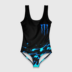 Купальник-боди 3D женский Monster energy голубые краски, цвет: 3D-принт
