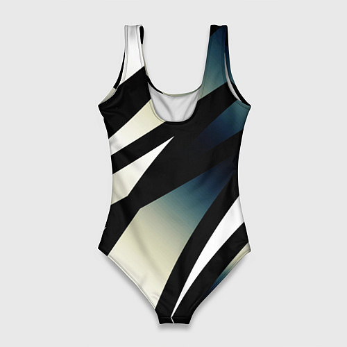 Женский купальник-боди Чёрно-белый с синим затемнением полосы / 3D-принт – фото 2