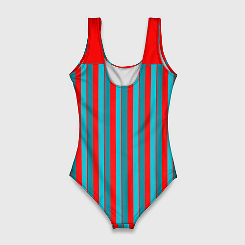 Женский купальник-боди Красно синий комбинированный узор с полосами / 3D-принт – фото 2
