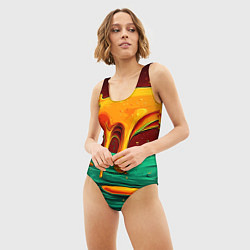 Купальник-боди 3D женский Оранжевая клякса текстура, цвет: 3D-принт — фото 2