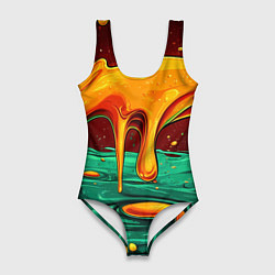 Купальник-боди 3D женский Оранжевая клякса текстура, цвет: 3D-принт