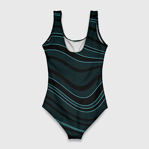 Женский купальник-боди Тёмный синий волнистые полосы / 3D-принт – фото 2
