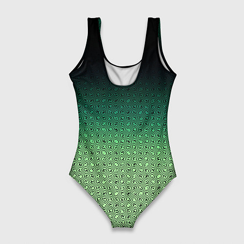 Женский купальник-боди Чёрно-зелёный градиент с узором / 3D-принт – фото 2