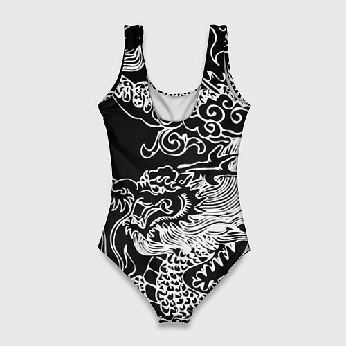 Женский купальник-боди Белый дракон на черном / 3D-принт – фото 2