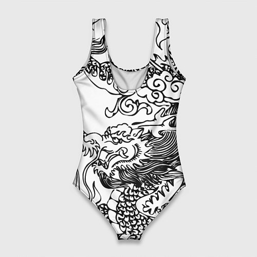 Женский купальник-боди Татуировка дракона на белом / 3D-принт – фото 2