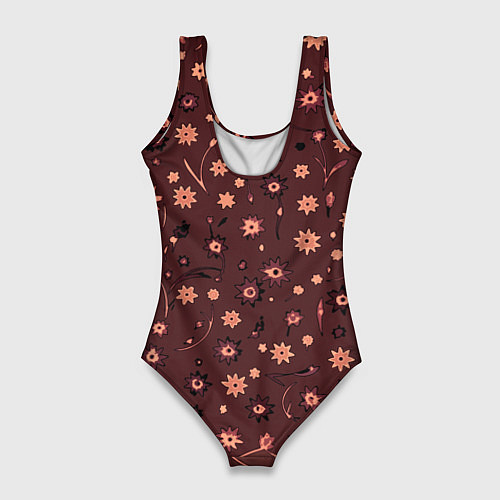 Женский купальник-боди Паттерн абстрактные цветы тёмный красно-розовый / 3D-принт – фото 2