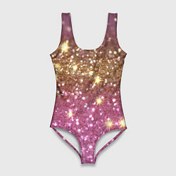 Женский купальник-боди Золотые блестки на розовом