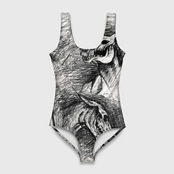 Купальник-боди 3D женский Черепа лошадей, цвет: 3D-принт