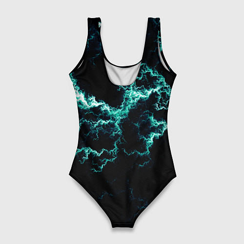 Женский купальник-боди Lightning light blue glow / 3D-принт – фото 2